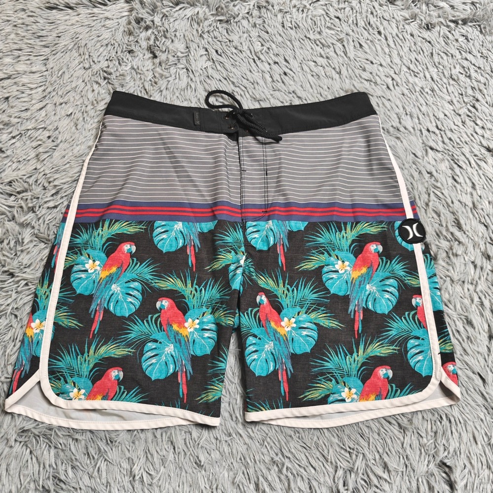 Hurley Phantom Board Shorts Mens Size 32 Parrot Tropical Striped Black Unlined